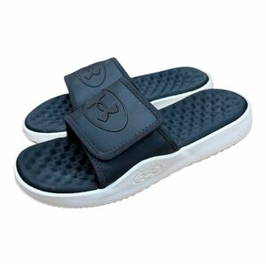 Under Armour women size 11 Navy and White Slide Sandals